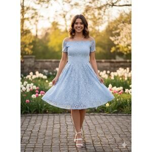 Dressystar light blue floral lace cocktail dress small balletcore coquette pre